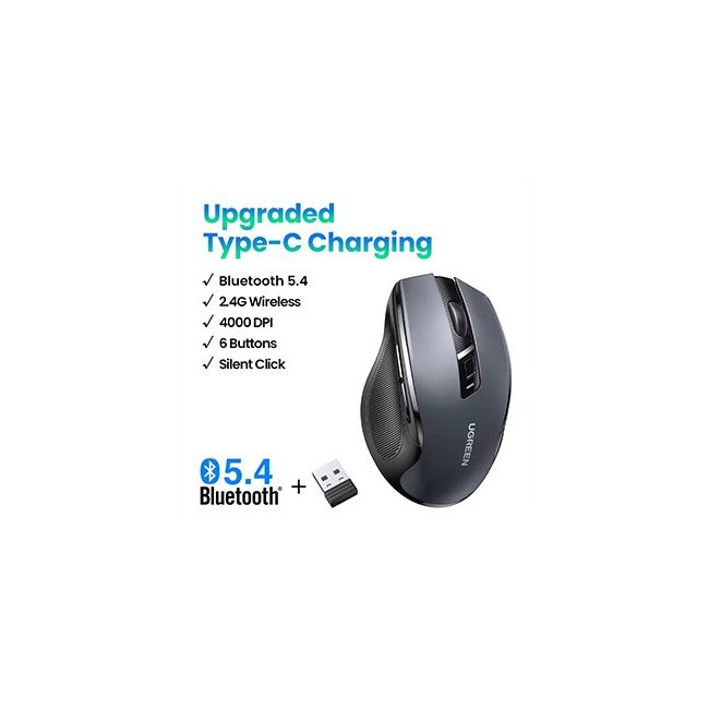 UGREEN Dual-Mode Wireless Ergonomic Mouse 4000DPI for Laptop/PC/Mac (Rechargeable Mode) 